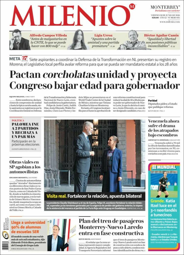 Portada de Milenio de Monterrey (M&eacute;xico)