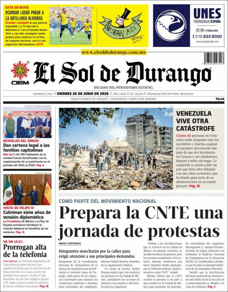 Portada de El Sol de Durango (M&eacute;xico)