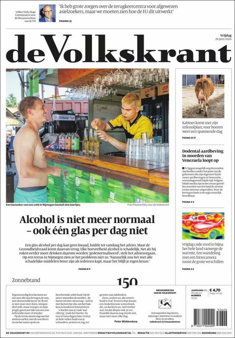 Portada de De Volkskrant (Pa&iacute;ses Bajos)