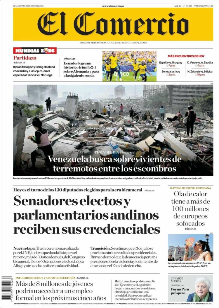 Portada de El Comercio (Per&uacute;)