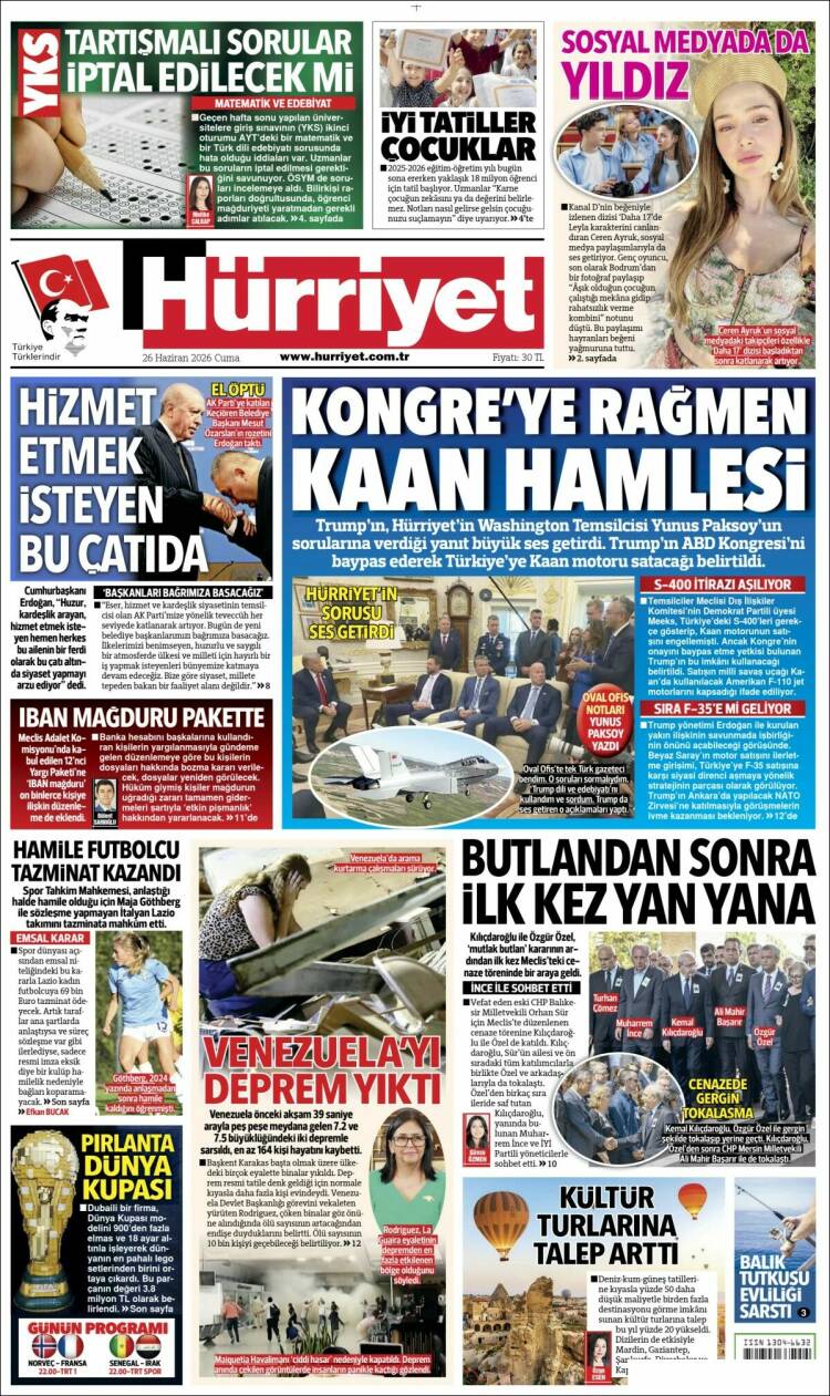 Portada de Hürriyet (Turqu&iacute;a)
