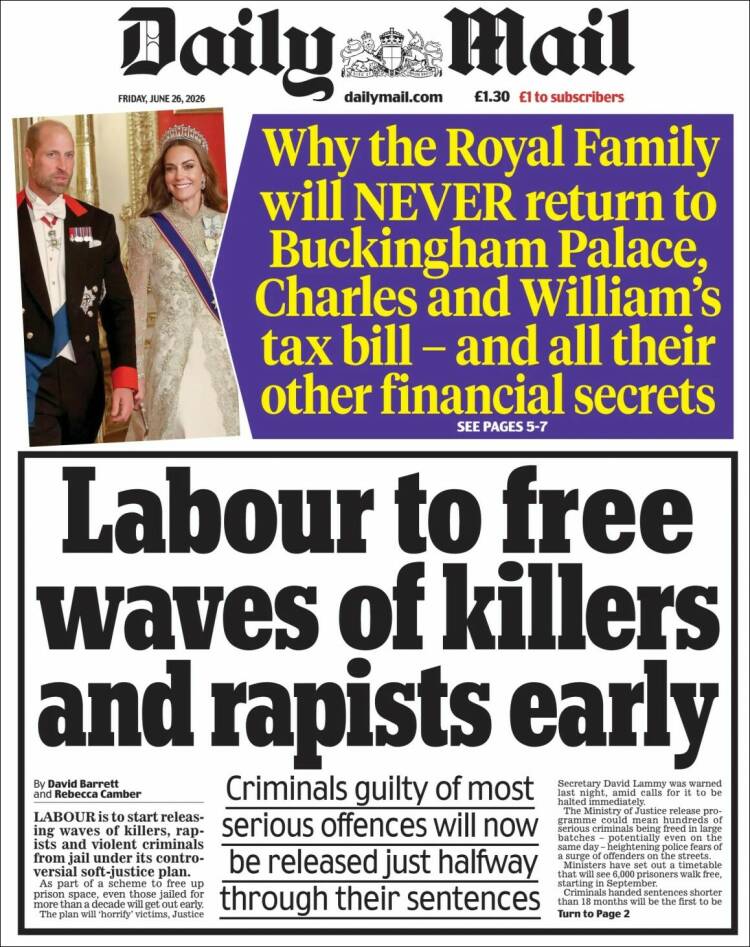 Portada de Daily Mail (Reino Unido)