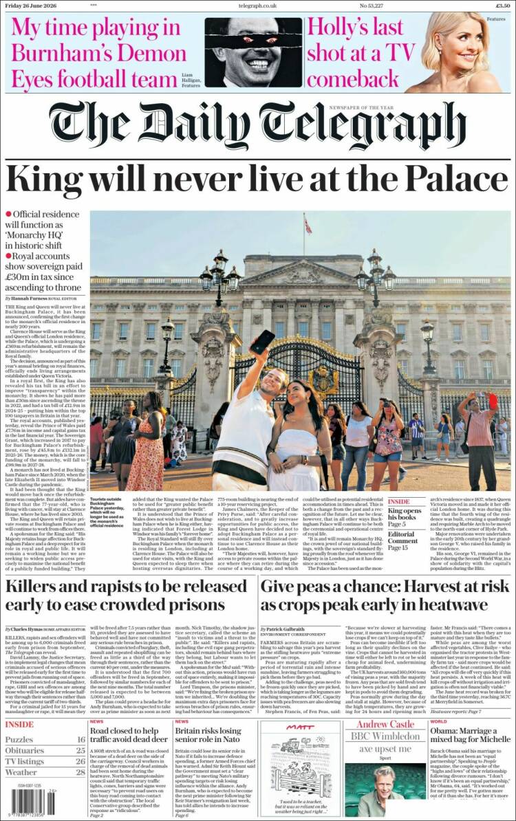 Portada de Daily Telegraph (Reino Unido)