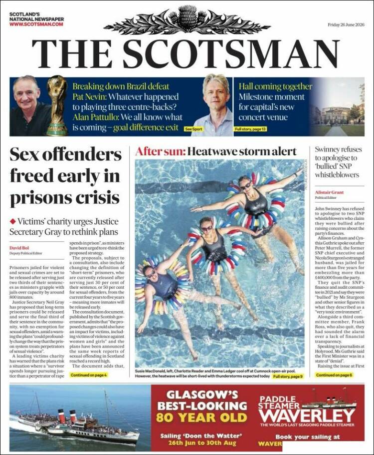 Portada de The Scotsman (Reino Unido)