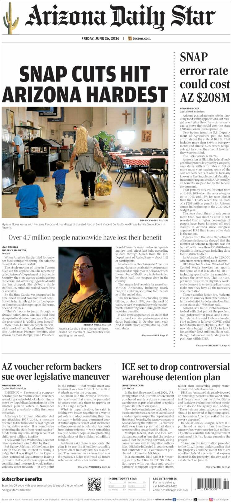 Portada de Arizona Daily Star (USA)