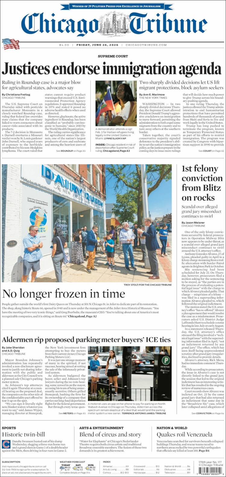 Portada de Chicago Tribune (USA)