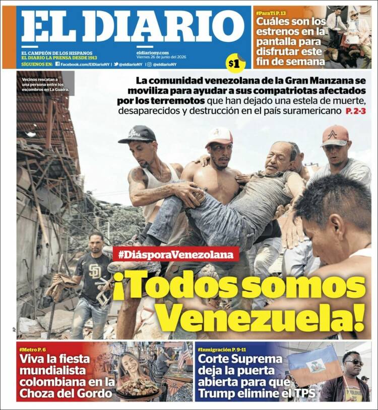 Portada de El Diario NY (USA)