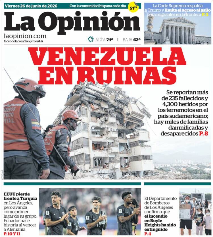 Portada de La Opinión (USA)
