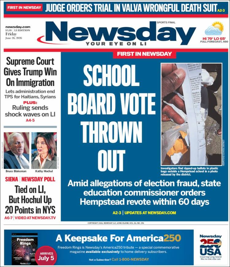 Portada de Newsday (USA)