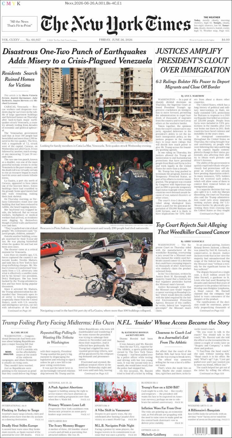 Portada de New York Times (USA)