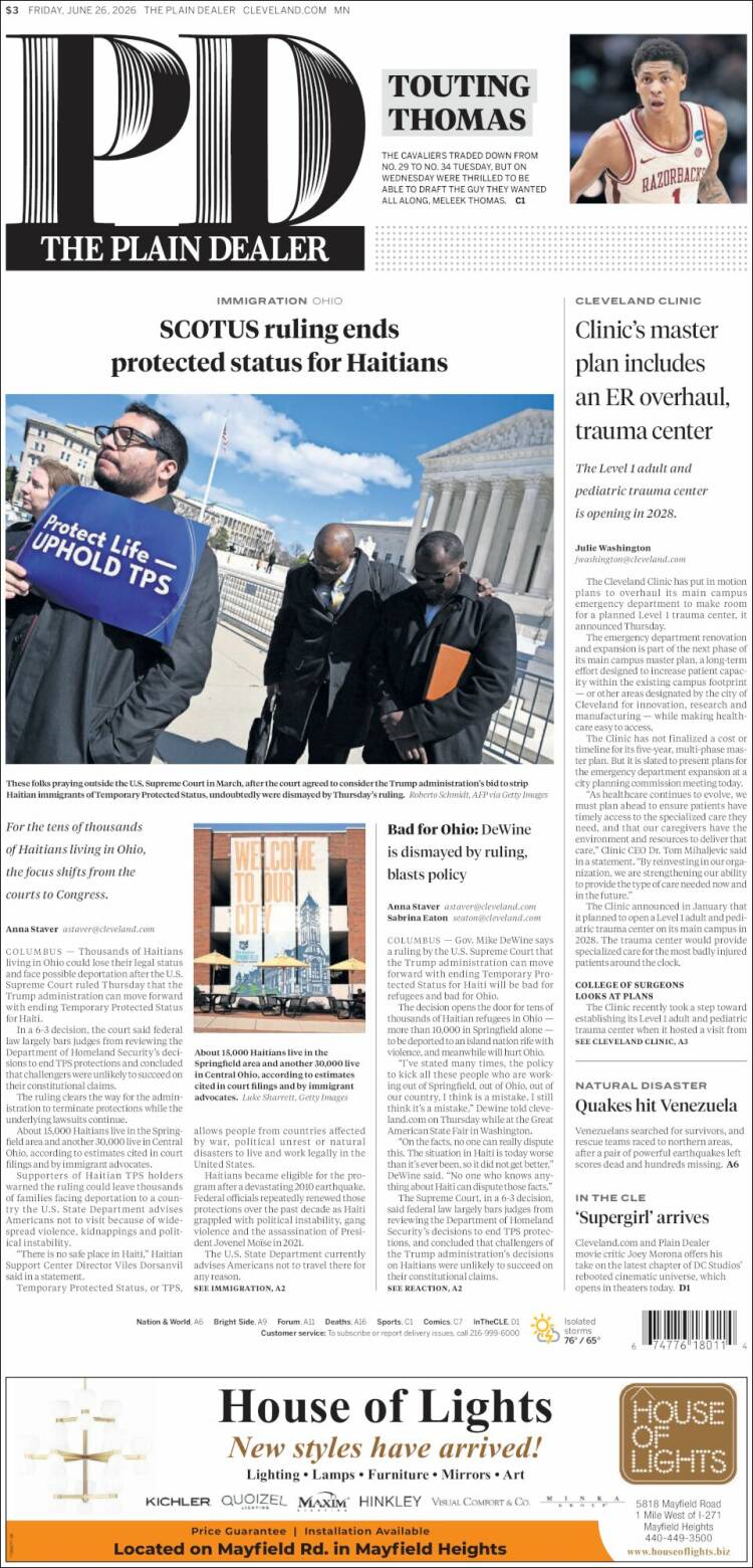 Portada de The Plain Dealer (USA)