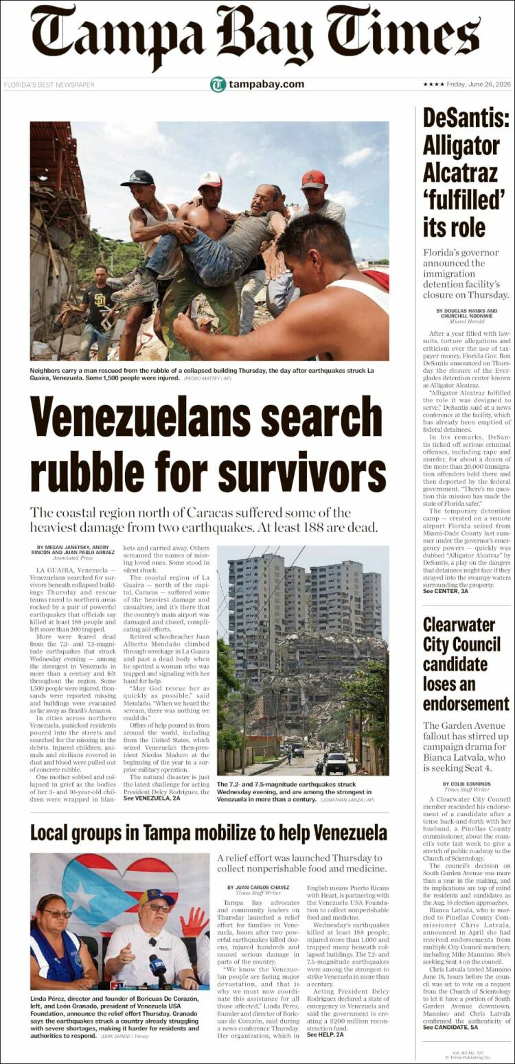 Portada de Tampa Bay Times (USA)