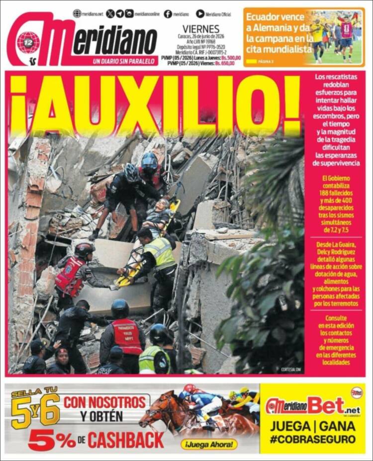 Portada de Meridiano (Venezuela)