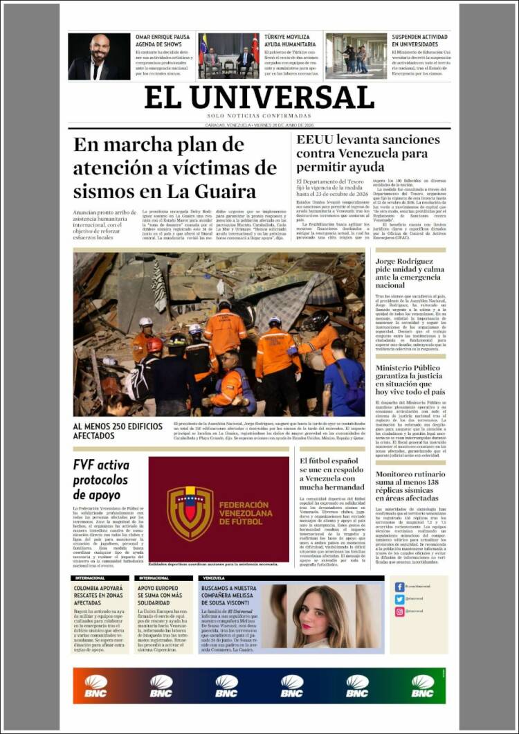 Portada de Universal (Venezuela)