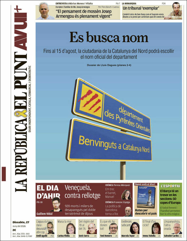 Portada de El Punt Avui (Espa&ntilde;a)
