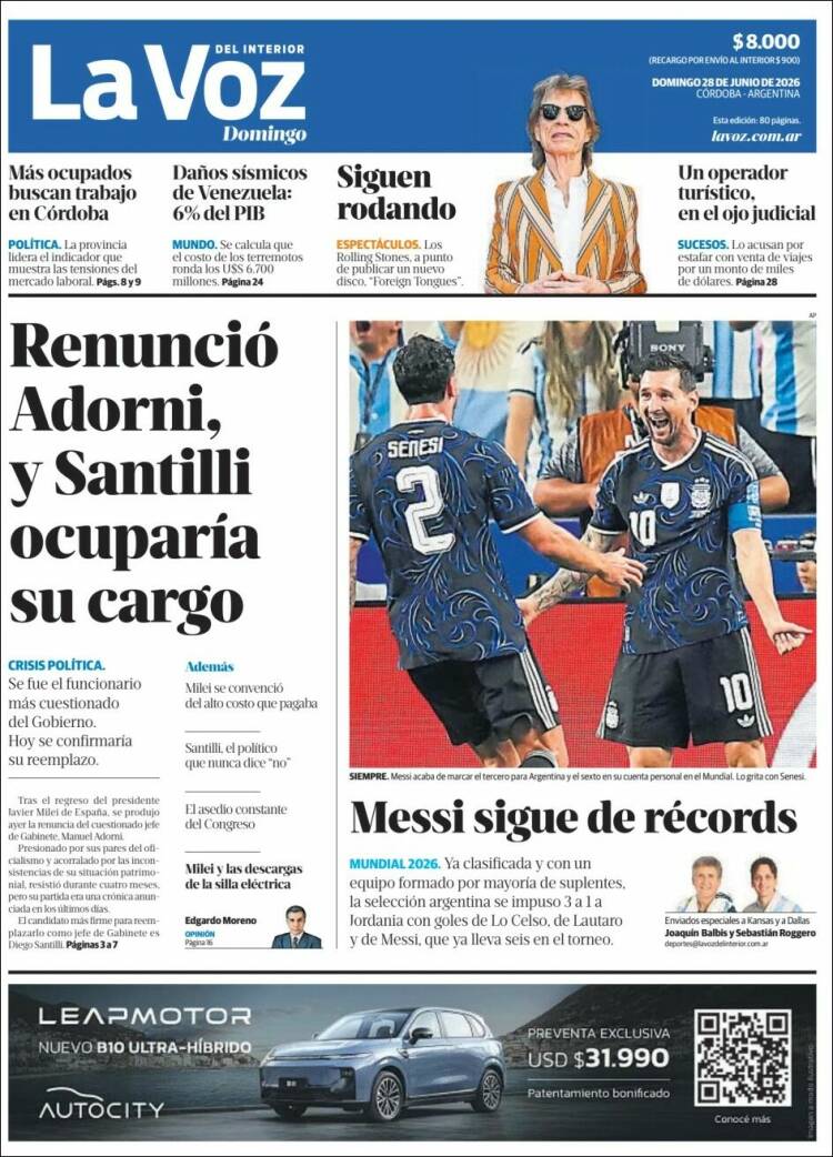 Portada de La Voz del Interior (Argentina)
