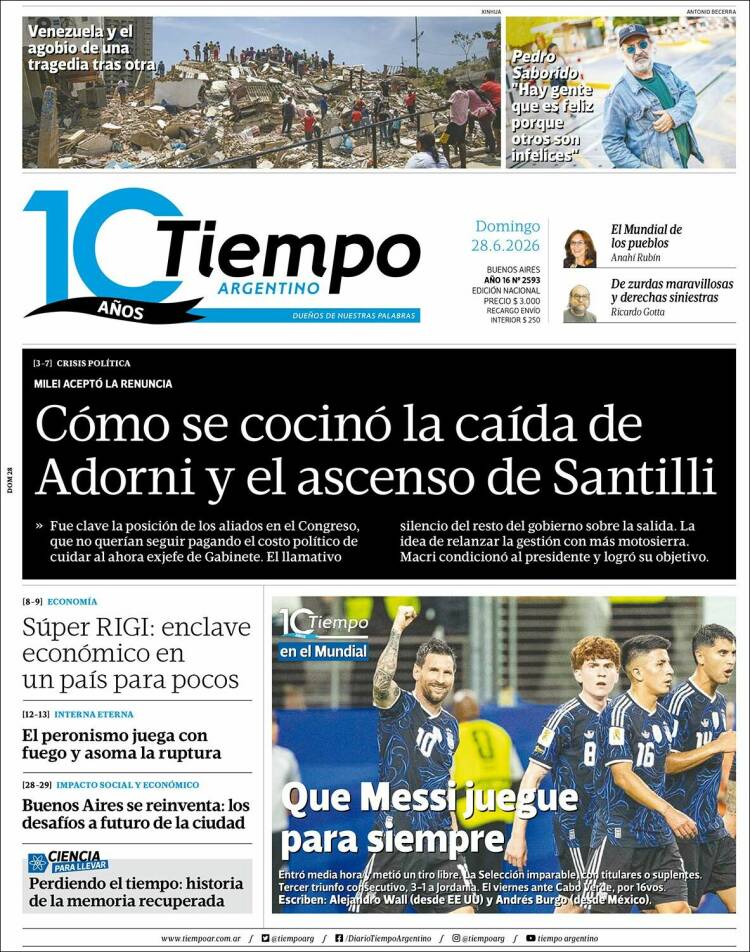 Portada de Tiempo Argentino (Argentina)