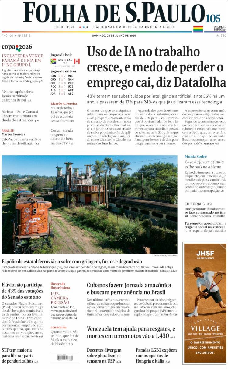 Portada de Folha de São Paulo (Brasil)