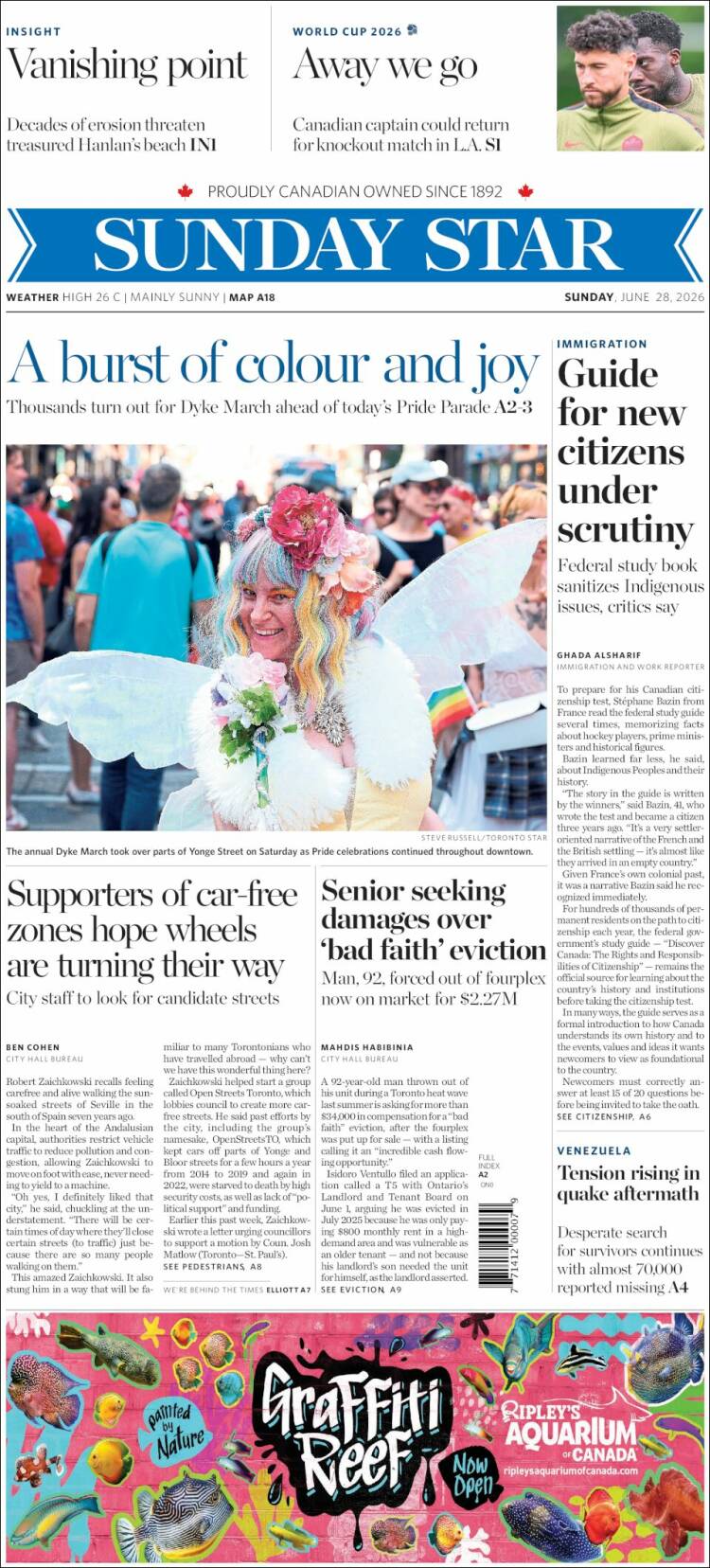 Portada de The Toronto Star (Canad&aacute;)