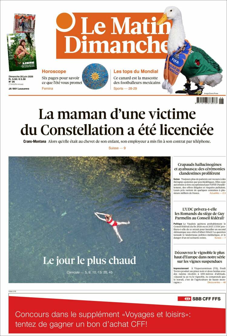 Portada de Le Matin (Suiza)