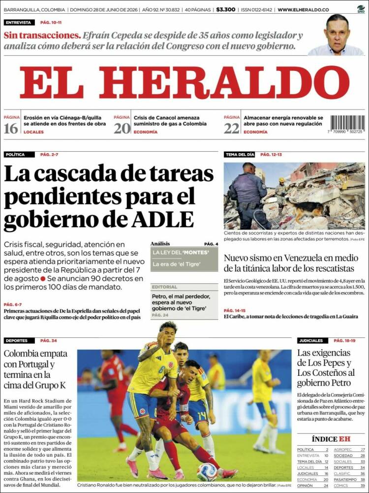 Portada de El Heraldo (Colombia)