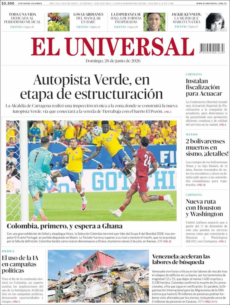 Portada de El Universal (Colombia)