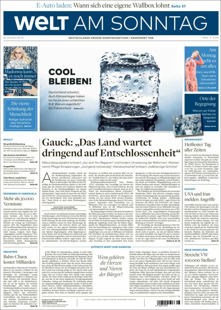 Portada de Die Welt (Alemania)