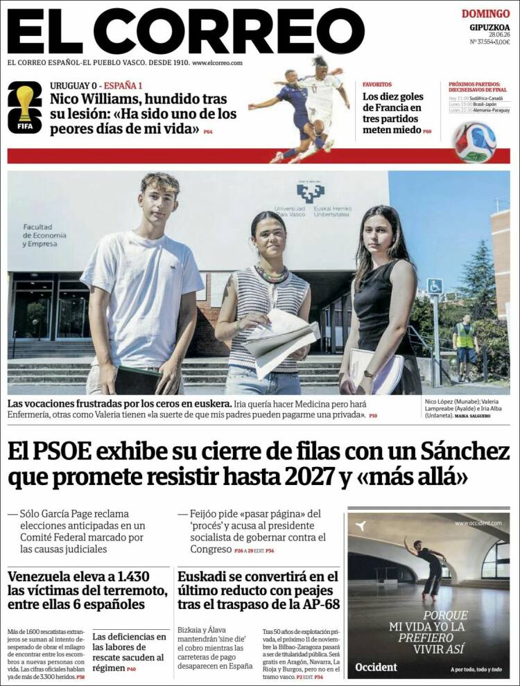 Portada de El Correo - Guipuzcoa (Espa&ntilde;a)