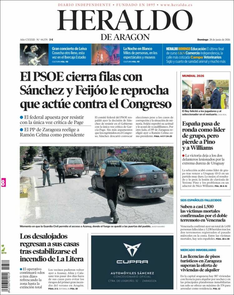 Portada de Heraldo de Aragón (Espa&ntilde;a)