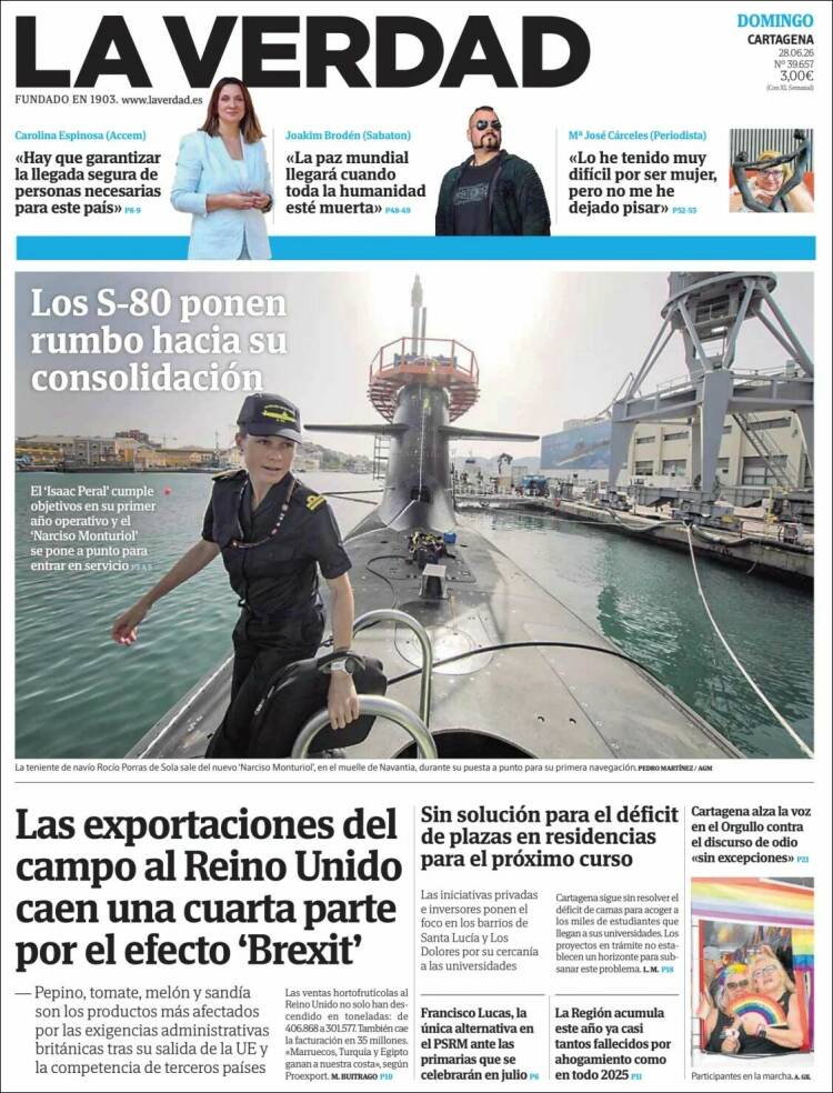 Portada de La Verdad de Cartagena (Espa&ntilde;a)