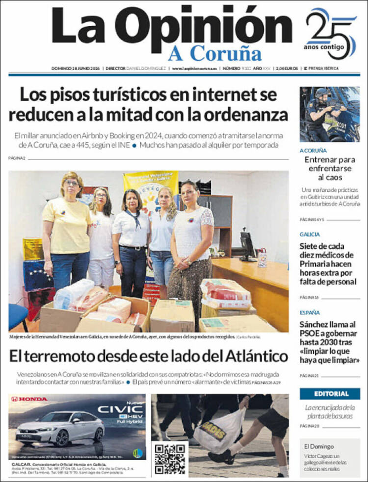 Portada de La Opinión de A Coruña (Espa&ntilde;a)