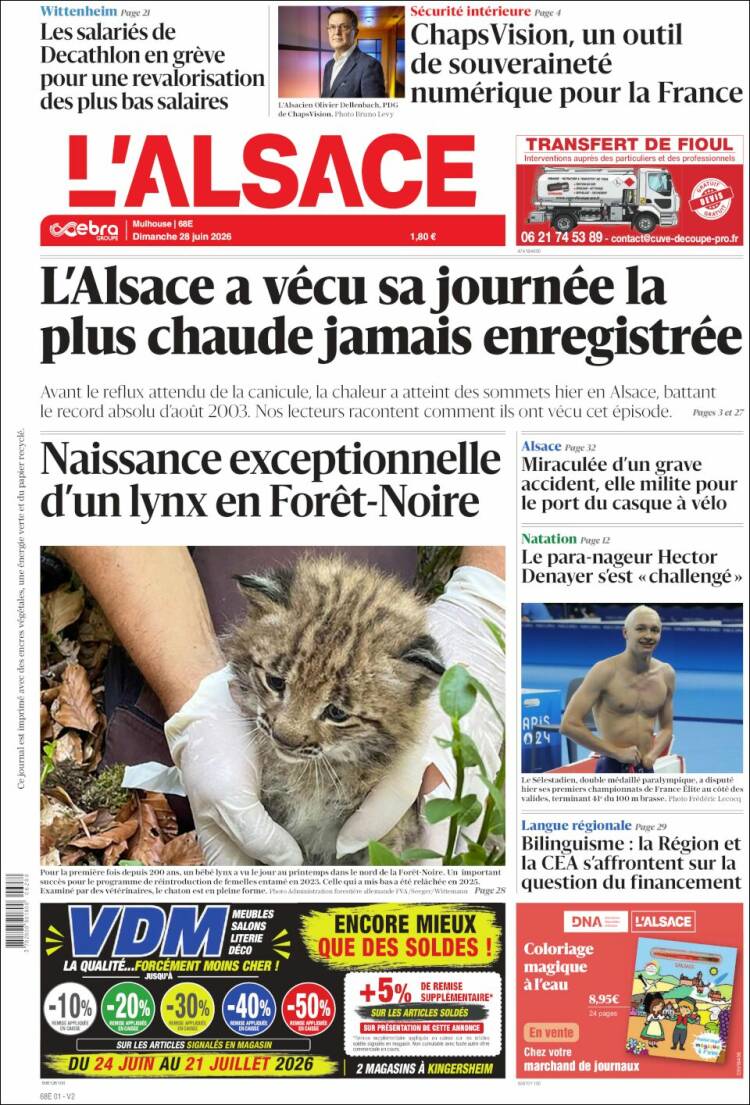 Portada de Journal L'Alsace (Francia)
