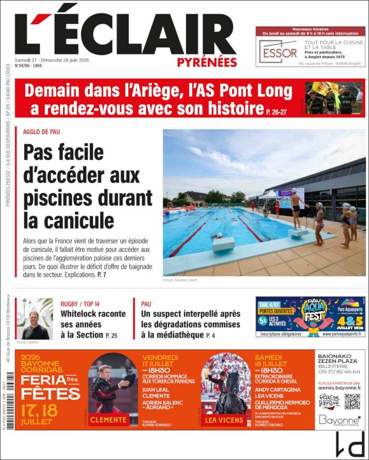 Portada de L'Eclair des Pyrénées (Francia)