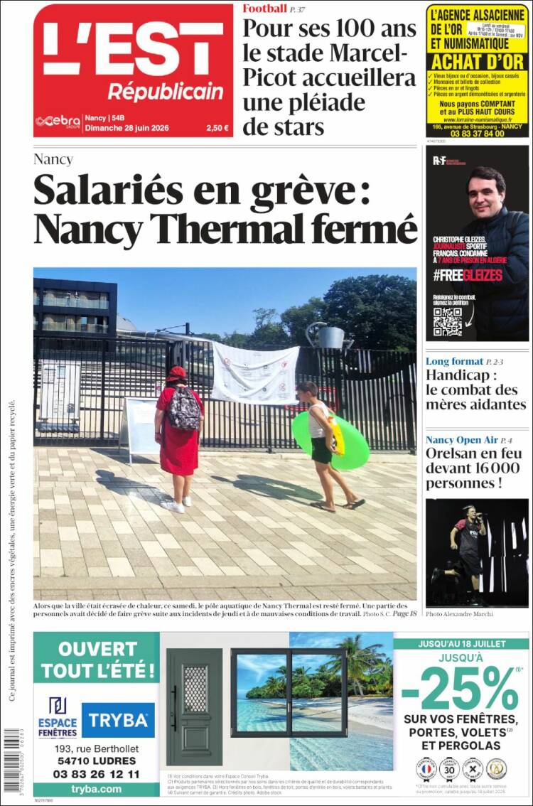 Portada de L'Est Republicain (Francia)