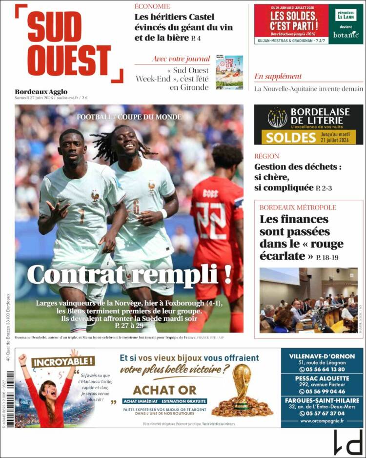 Portada de Sud Ouest (Francia)