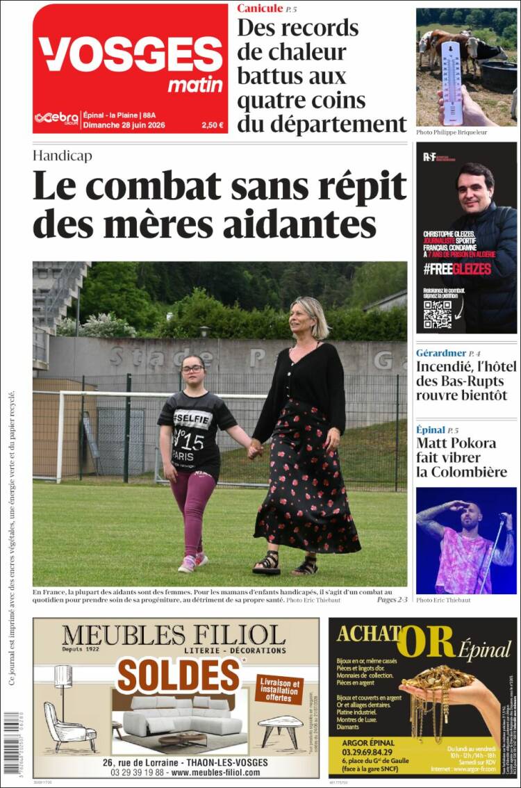 Portada de Vosges Matin (Francia)