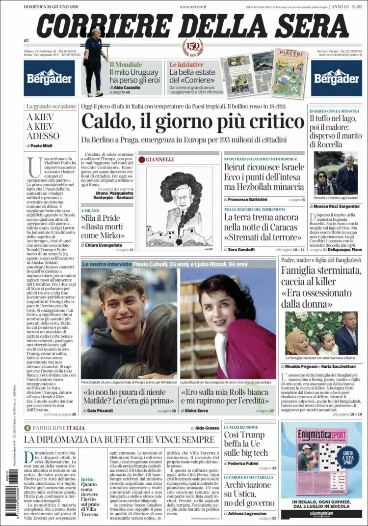 Portada de Corriere della Sera (Italia)