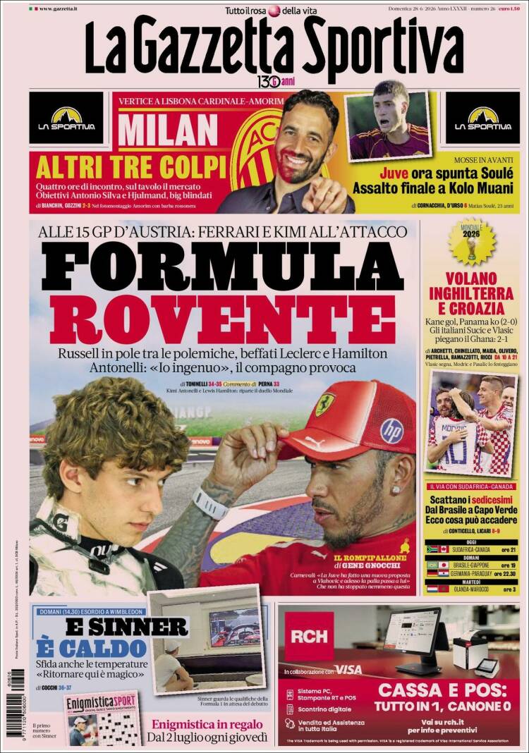 Portada de La Gazzetta dello Sport (Italia)