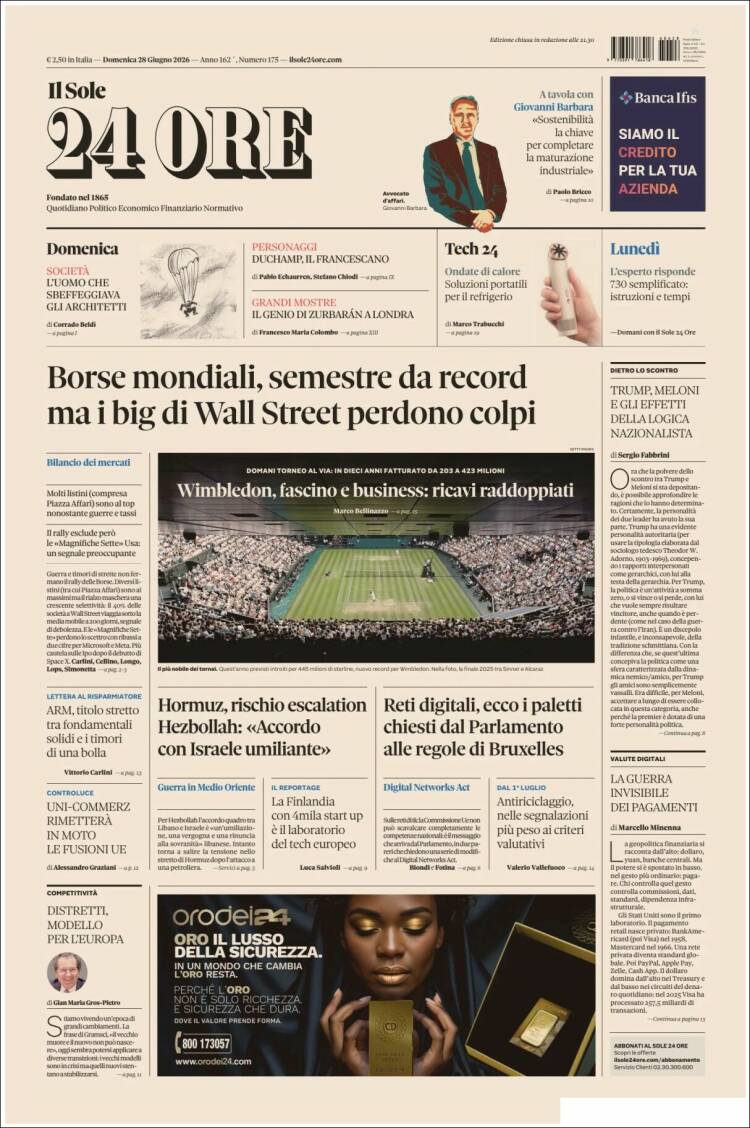 Portada de Il Sole 24 ORE (Italia)