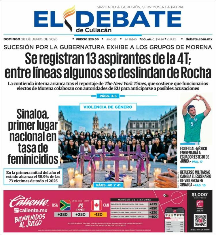 Portada de El Debate de Culiacán (M&eacute;xico)