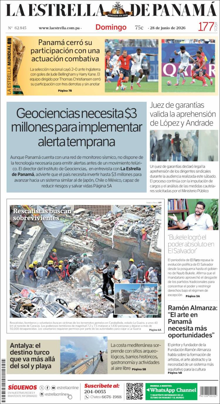 Portada de La Estrella de Panamá (Panam&aacute;)