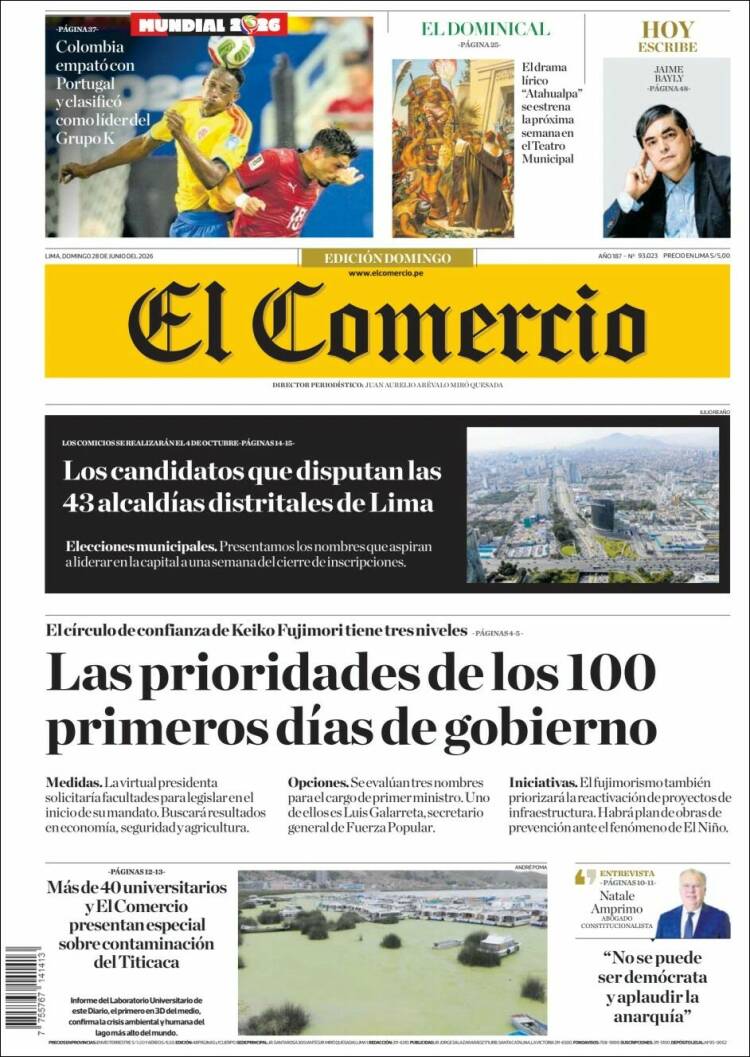 Portada de El Comercio (Per&uacute;)