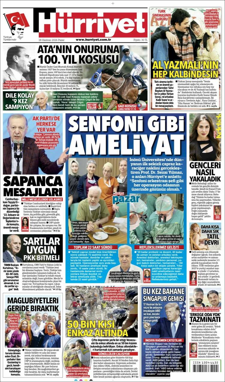 Portada de Hürriyet (Turqu&iacute;a)