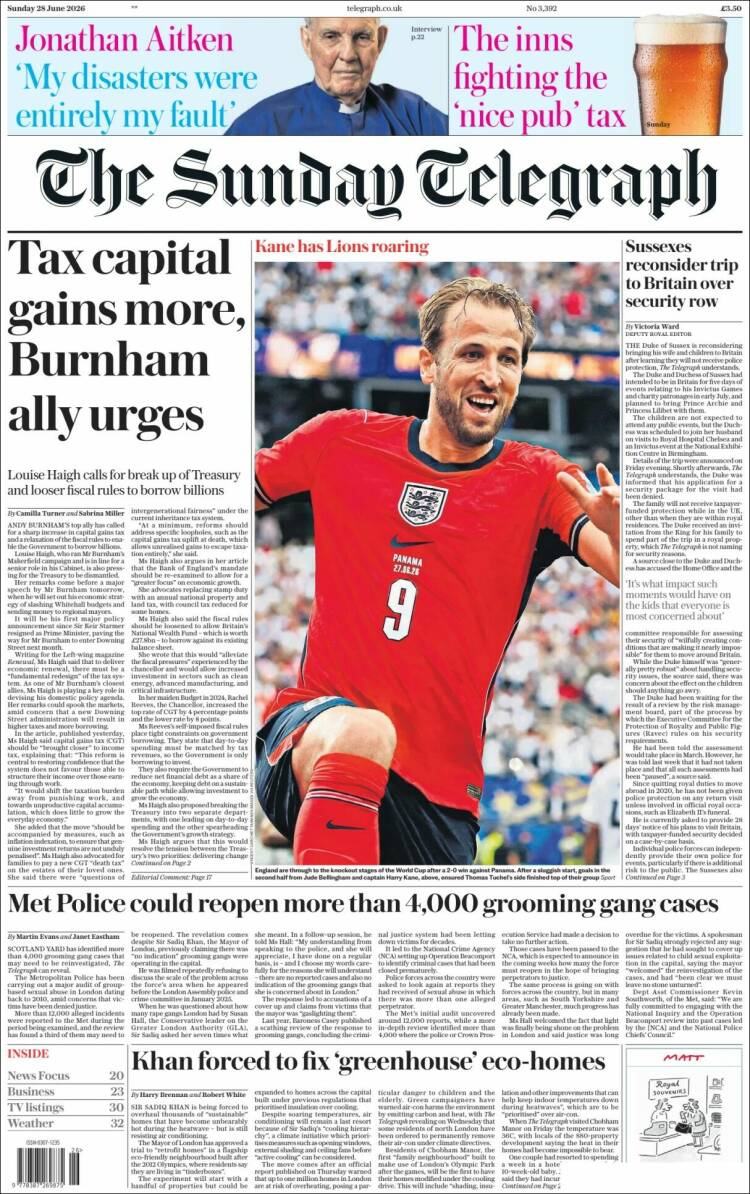 Portada de Daily Telegraph (Reino Unido)