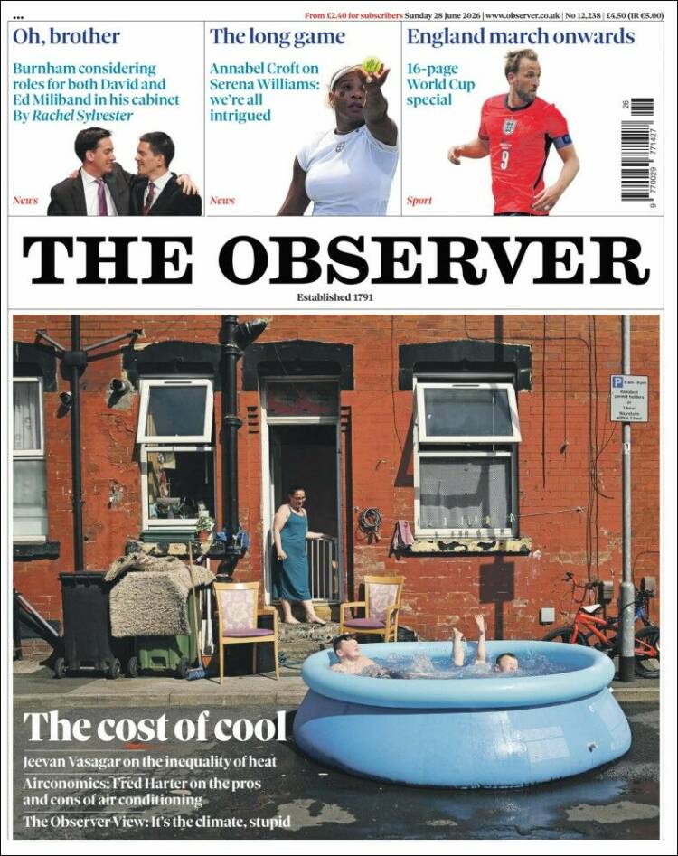 Portada de The Observer (Reino Unido)