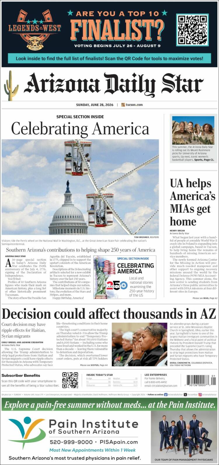Portada de Arizona Daily Star (USA)