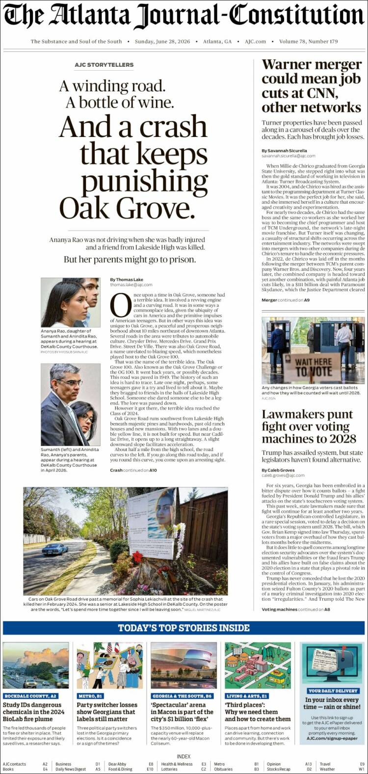 Portada de The Atlanta Journal-Constitution (USA)