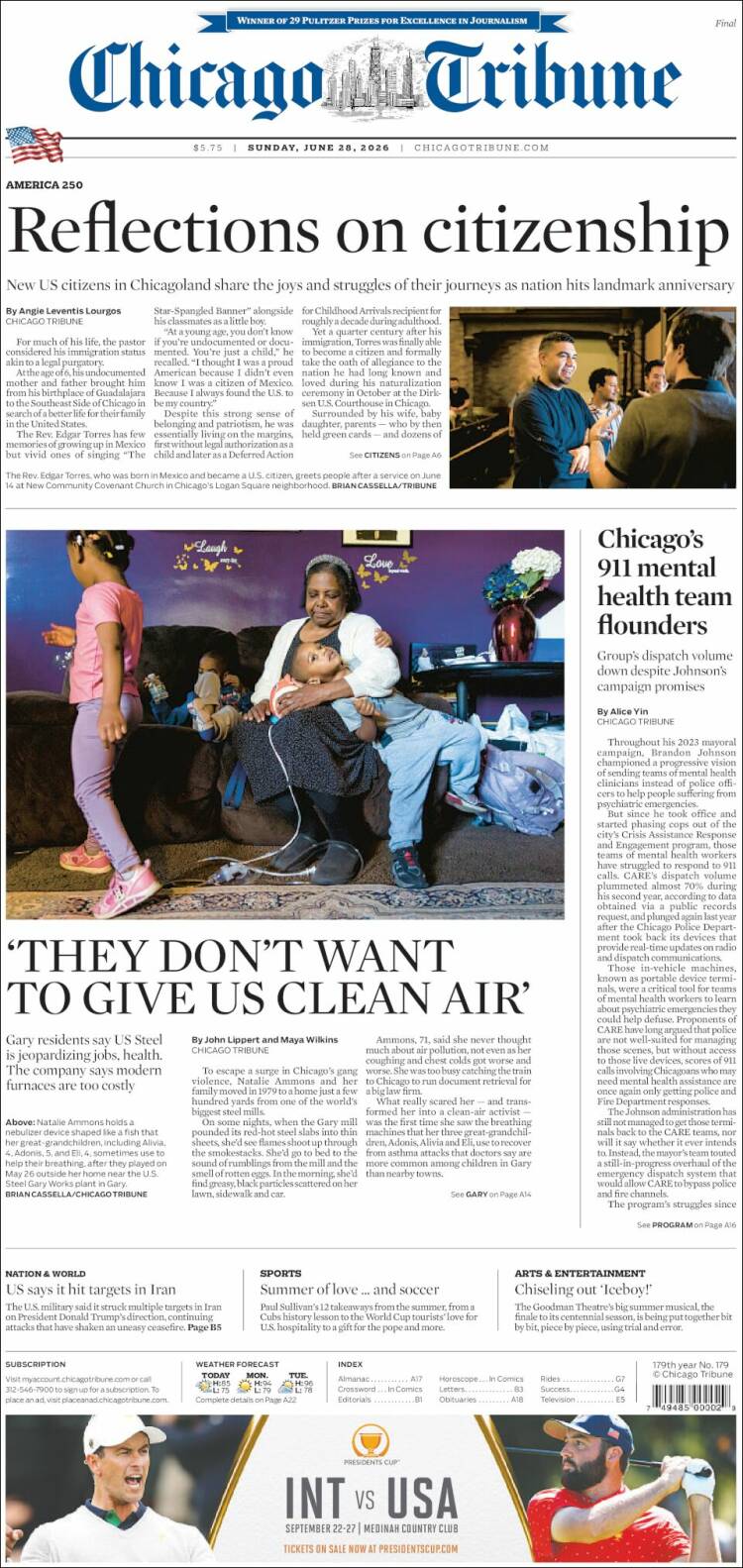 Portada de Chicago Tribune (USA)
