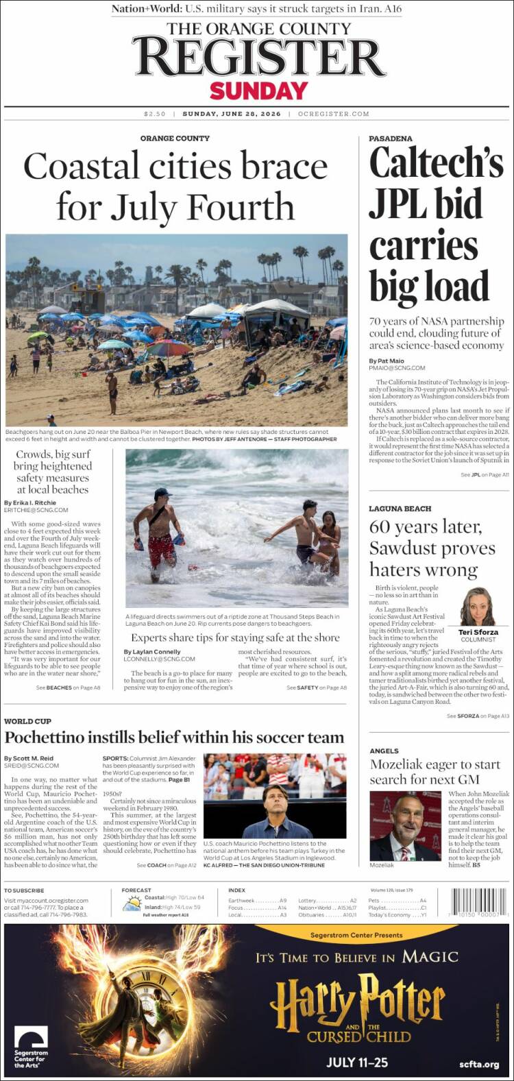 Portada de The Orange County Register (USA)