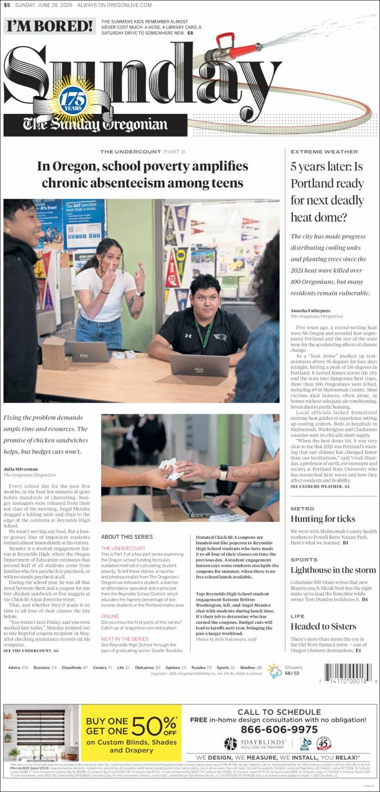 Portada de The Oregonian (USA)